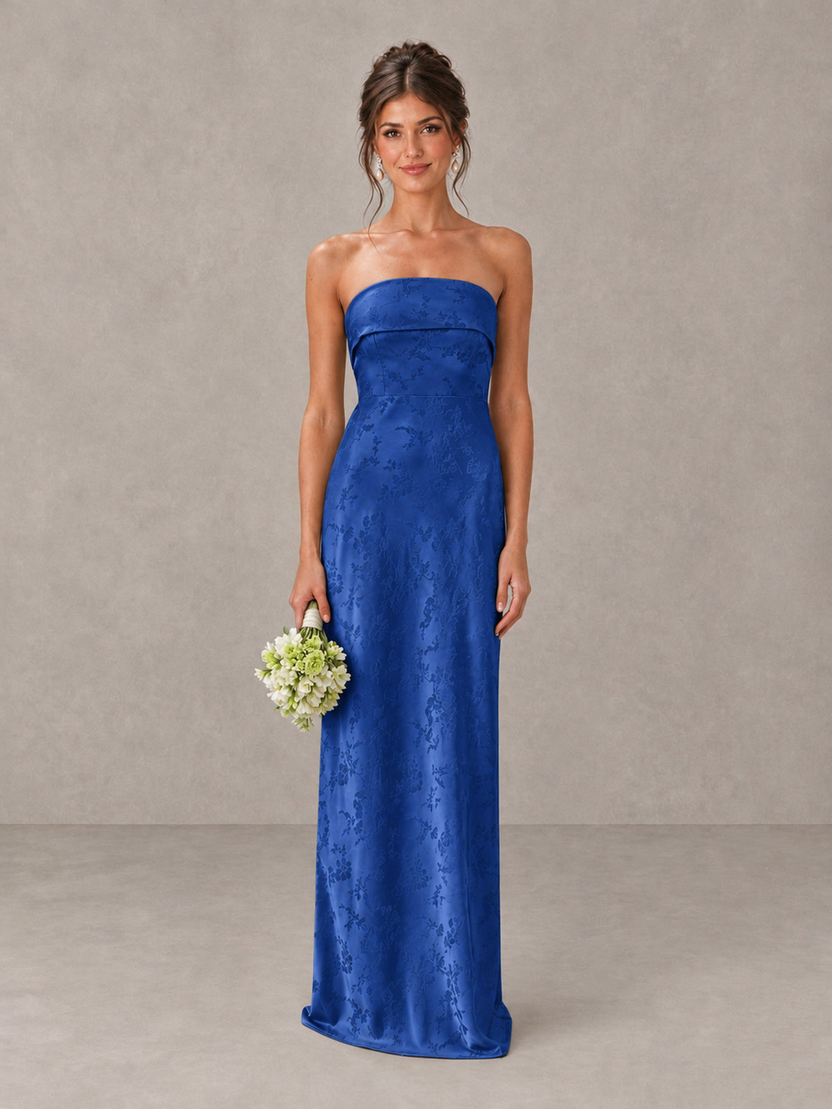 BOLODOO Royal Blue Strapless Floral Bridesmaid Dress - Royal Blue - Royal Blue_1