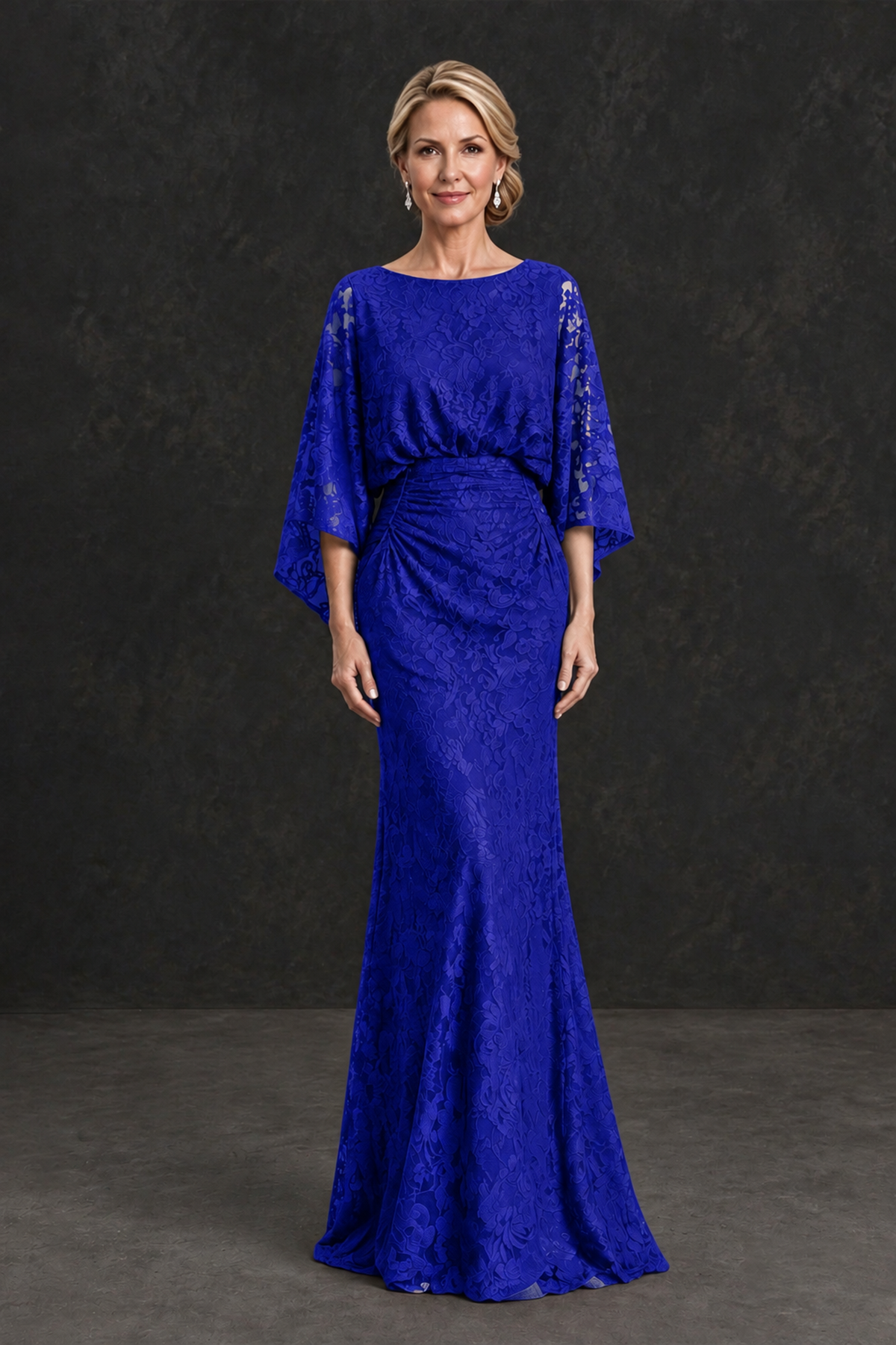 BOLODOO Royal Blue Lace Flutter Sleeve Mother of the Bride Dress - Royal Blue - Royal Blue_1