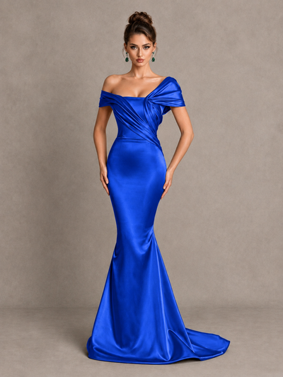 BOLODOO Royal Blue Off-Shoulder Satin Mermaid Prom Dress - Royal Blue - Royal Blue_1
