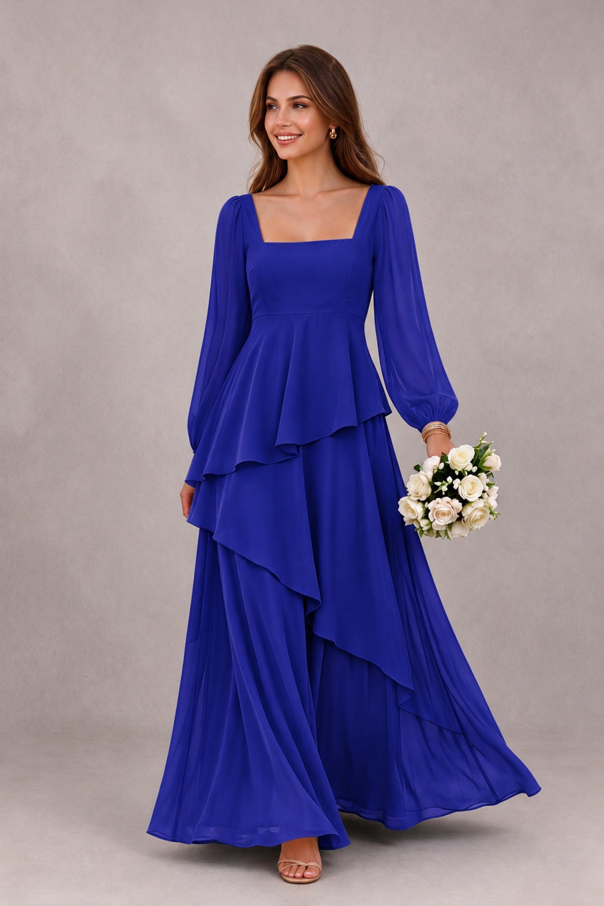 BOLODOO Royal Blue Long Sleeve Ruffle Bridesmaid Dresses - Royal Blue - Royal Blue_1