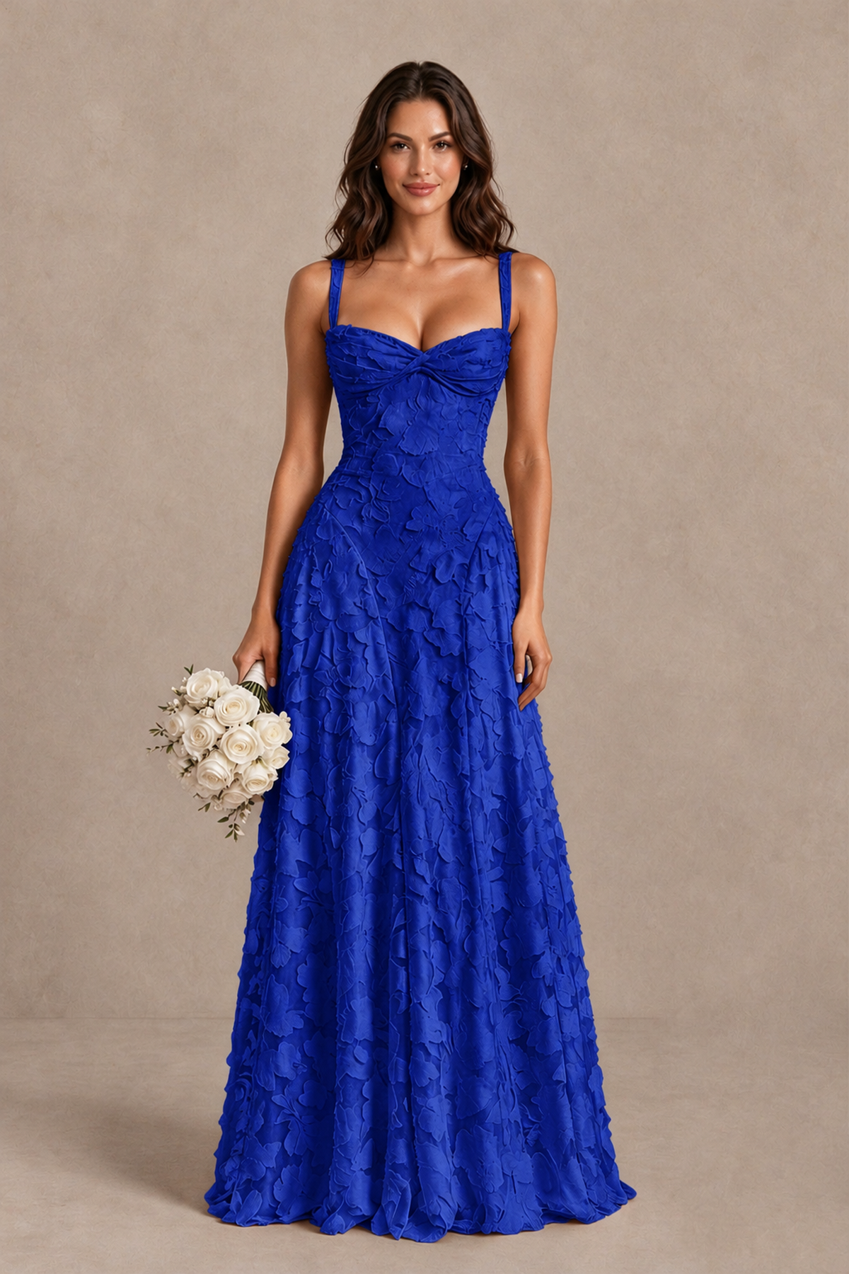 BOLODOO Royal Blue Floral-Textured A-Line Dress with Lace-Up Back - Royal Blue - Royal Blue_1