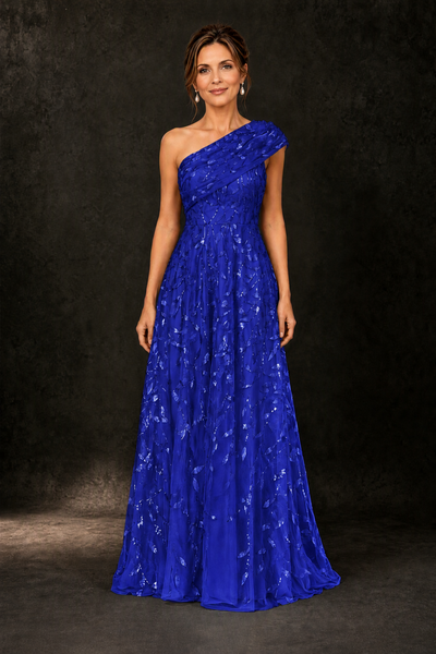 BOLODOO Royal Blue Leaf Sequin One-Shoulder A-Line Maxi Gown – Mother of the Bride & Formal Evening Dress - Royal Blue - Royal Blue_1