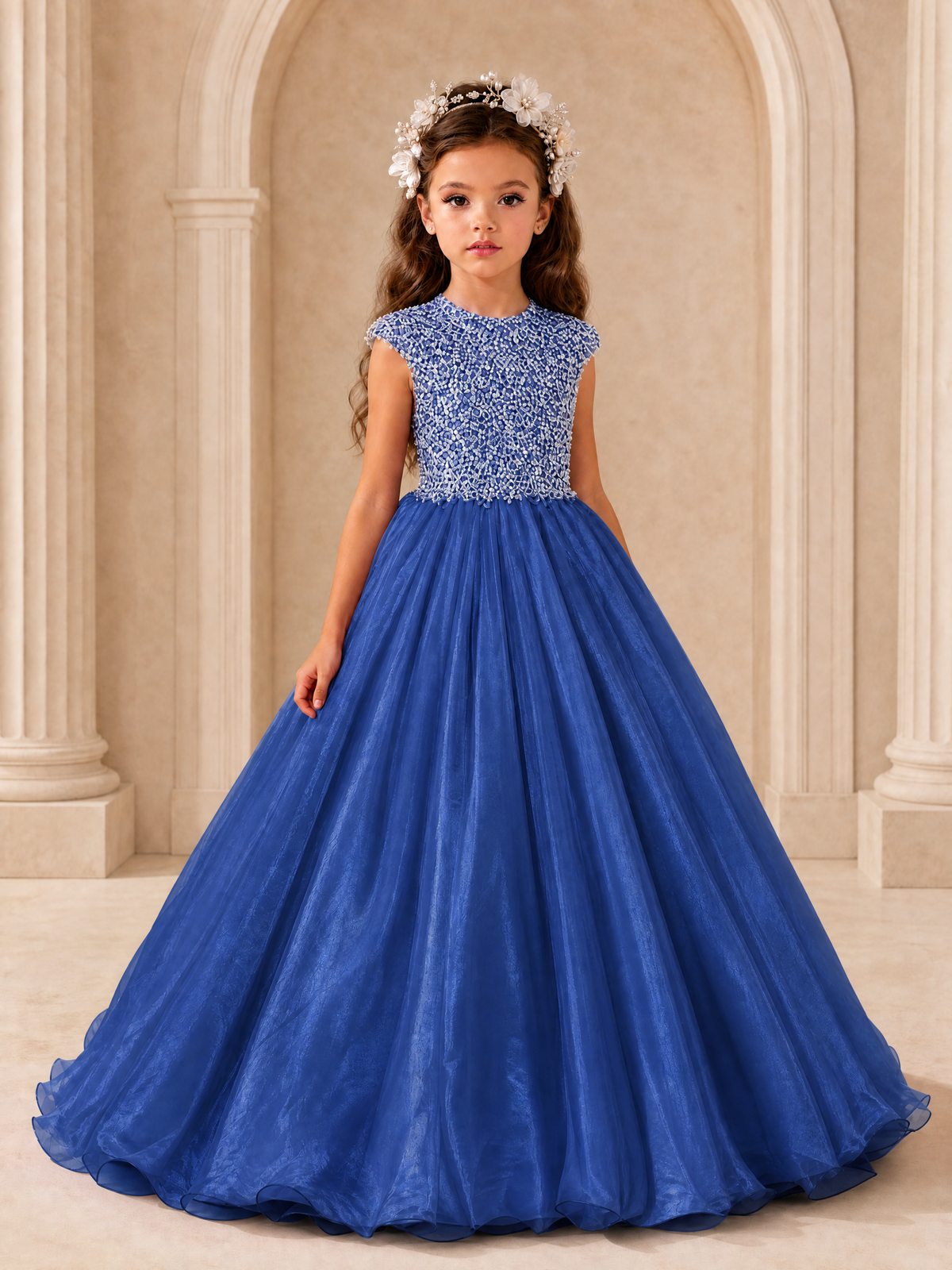 BOLODOO Royal Blue Sequin Tulle Flower Girl Dress with Cap Sleeves - Royal Blue - Royal Blue_1