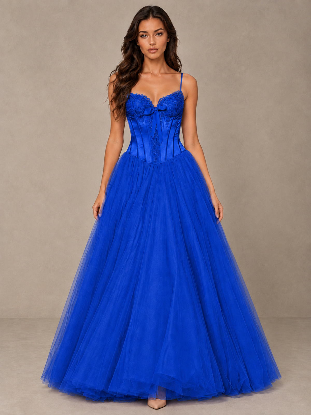 BOLODOO Royal Blue Corset Tulle Prom Dress with Spaghetti Straps - Royal Blue - Royal_Blue_1