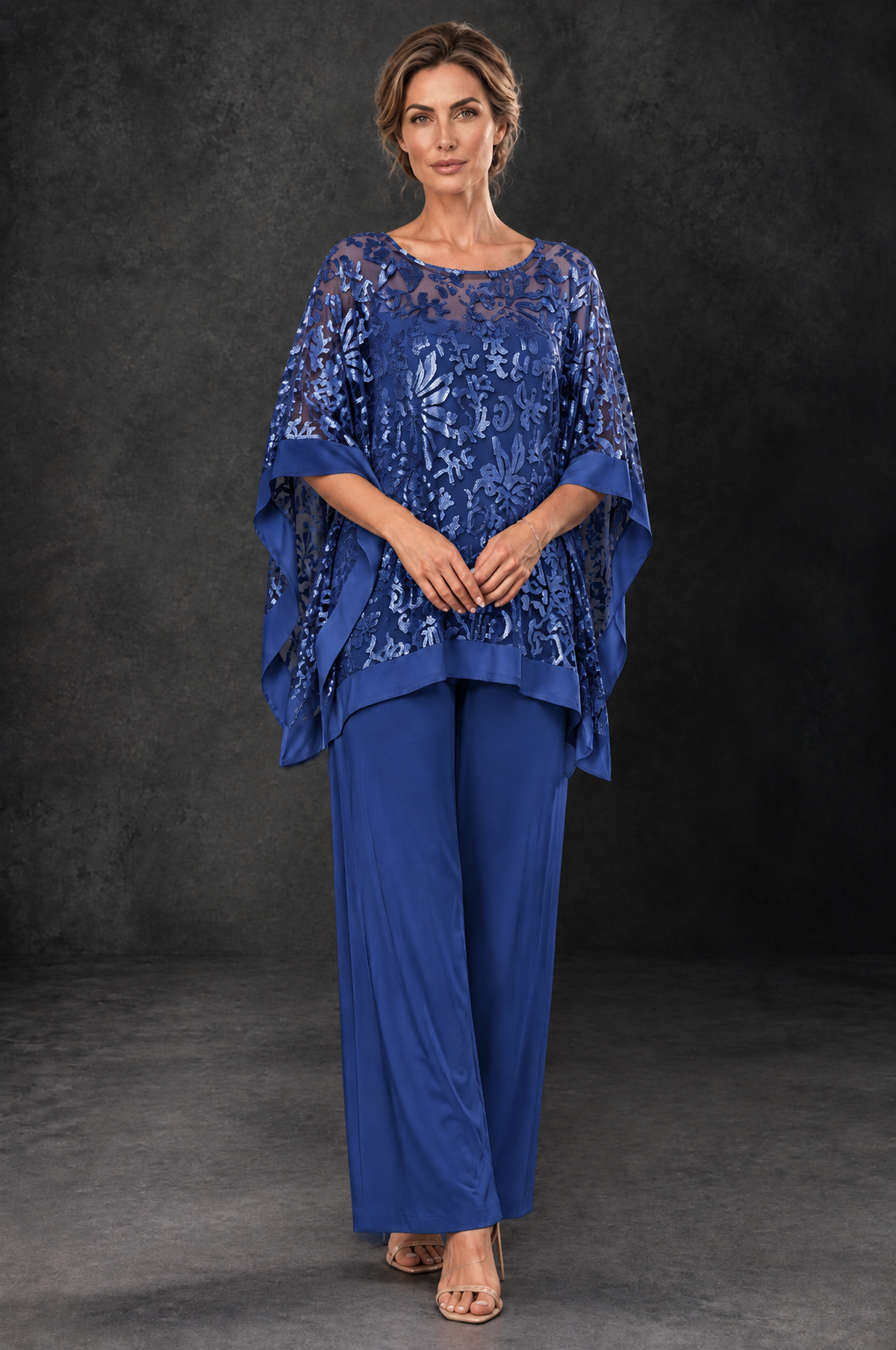 BOLODOO Royal Blue Floral Cape Mother of the Bride Pant Suit - Royal Blue - Royal_Blue_1