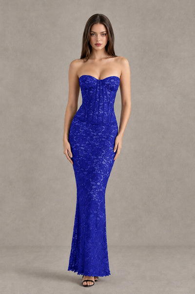 BOLODOO Royal Blue Strapless Lace Corset Wedding Guest Dress - Royal Blue - Royal Blue_1