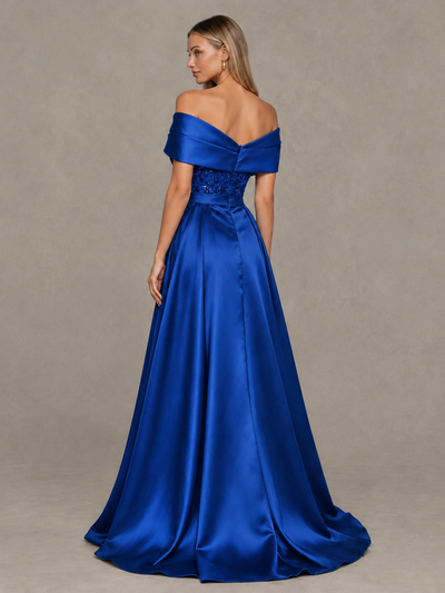 BOLODOO Royal Blue Sequin Mermaid Evening Dress with Detachable Satin Overskirt and Sweep Train - Royal Blue - Royal Blue_2