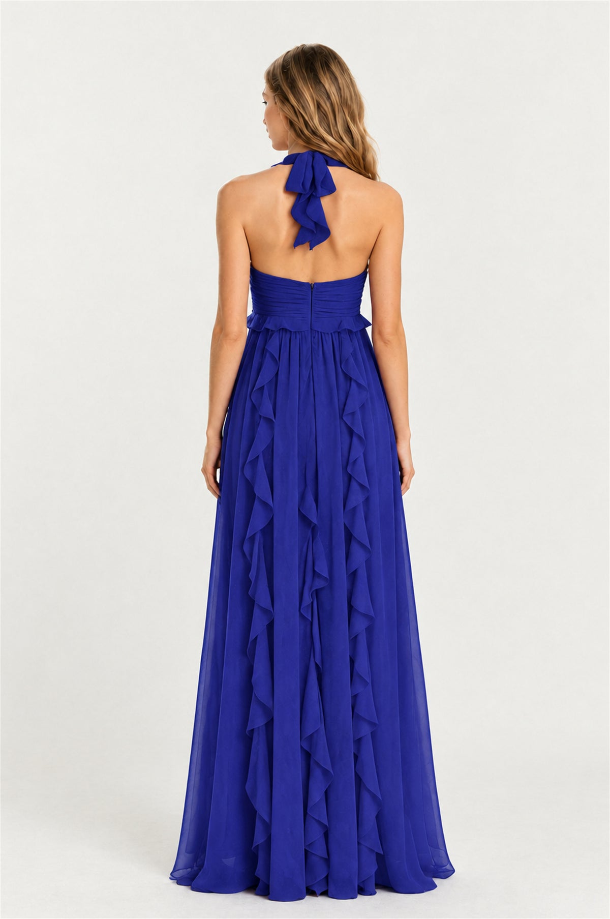 BOLODOO Royal Blue Halter Ruffle A-Line Floor-Length Evening Dress - Royal Blue - Royal_Blue_2