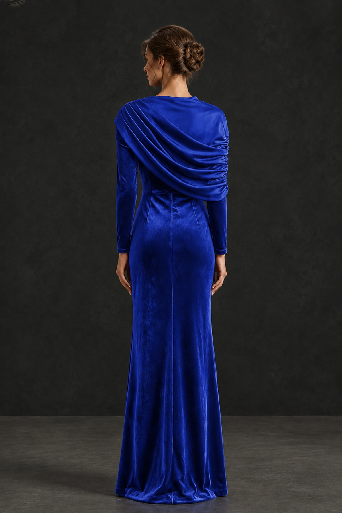 BOLODOO Royal Blue Velvet Long Sleeve Draped Mother of the Bride Dress - Royal Blue - Royal_Blue_2