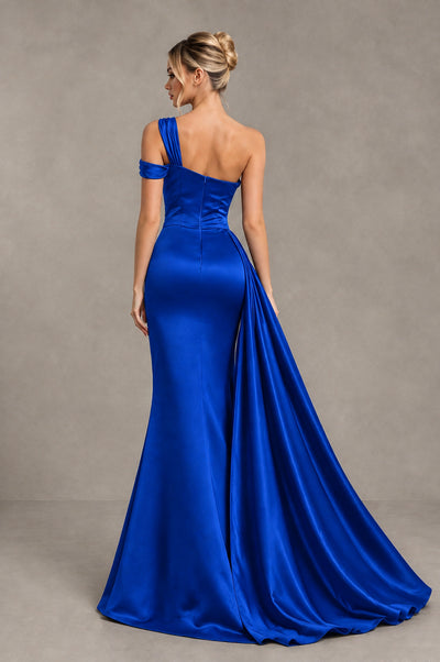 BOLODOO Royal Blue Asymmetric Ruched Formal Evening Dress - Royal Blue - Royal Blue_2