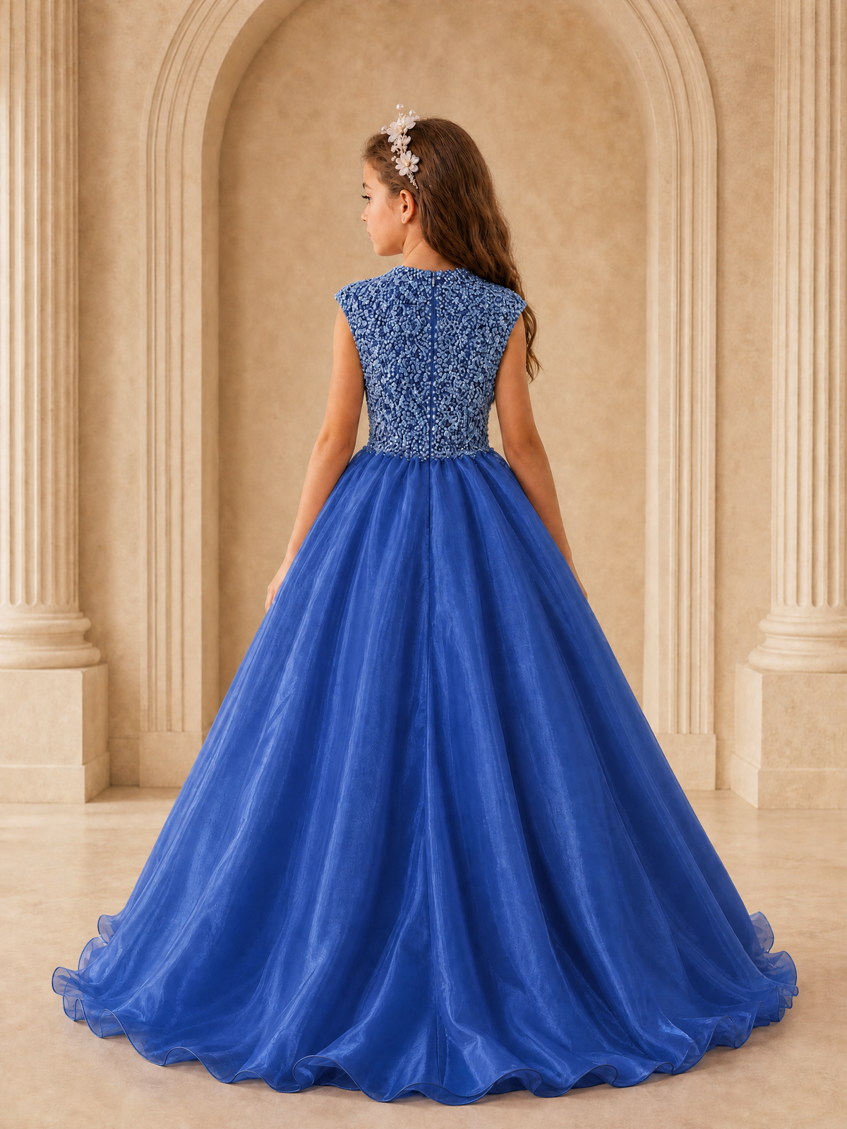 BOLODOO Royal Blue Sequin Tulle Flower Girl Dress with Cap Sleeves - Royal Blue - Royal Blue_2