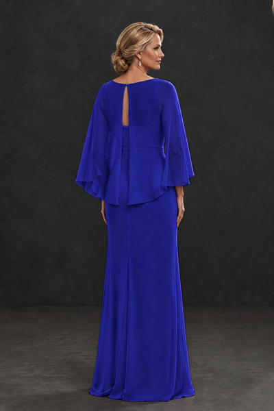 BOLODOO Royal Blue Cape Sleeve Mother of the Bride Dress with Ruched Waist - Royal Blue - Royal Blue_2