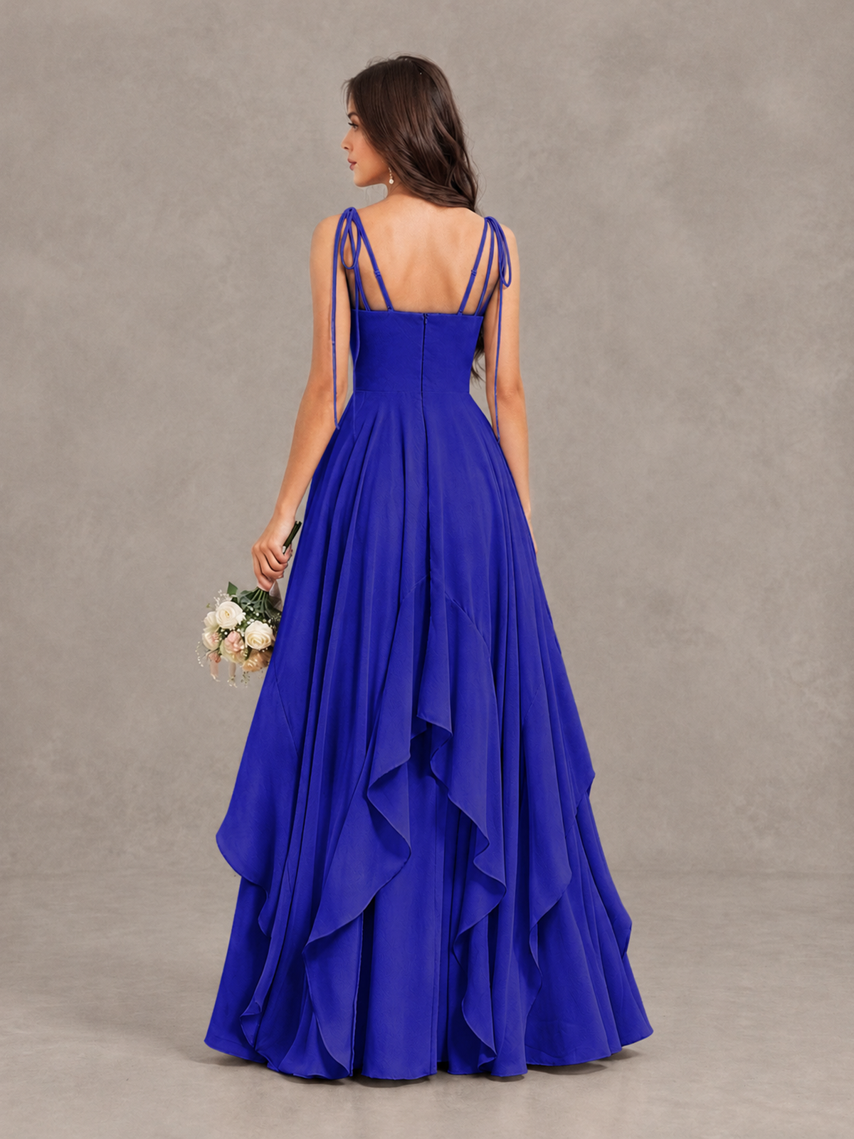 BOLODOO Royal Blue Tie-Strap Ruffle A-Line Bridesmaid Dress - Royal Blue - Royal Blue_2