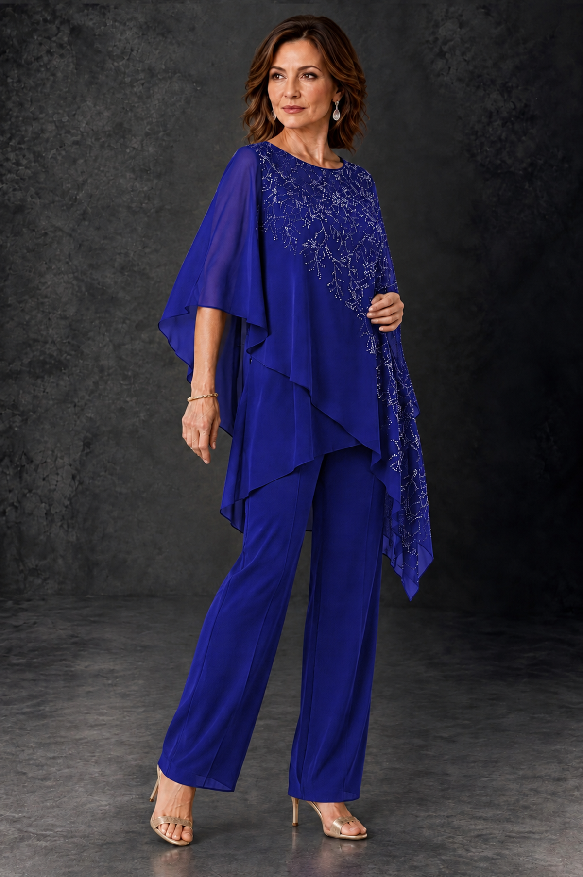 BOLODOO Royal Blue Embellished Cape Pant Suit for Mother of the Bride - Royal Blue - Royal_Blue_2