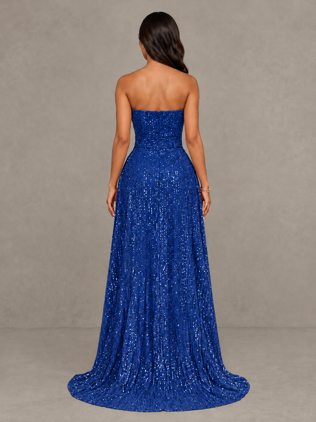 BOLODOO Royal Blue Sequin Strapless Mini Dress with High Low Overskirt - Royal Blue - Royal Blue_2