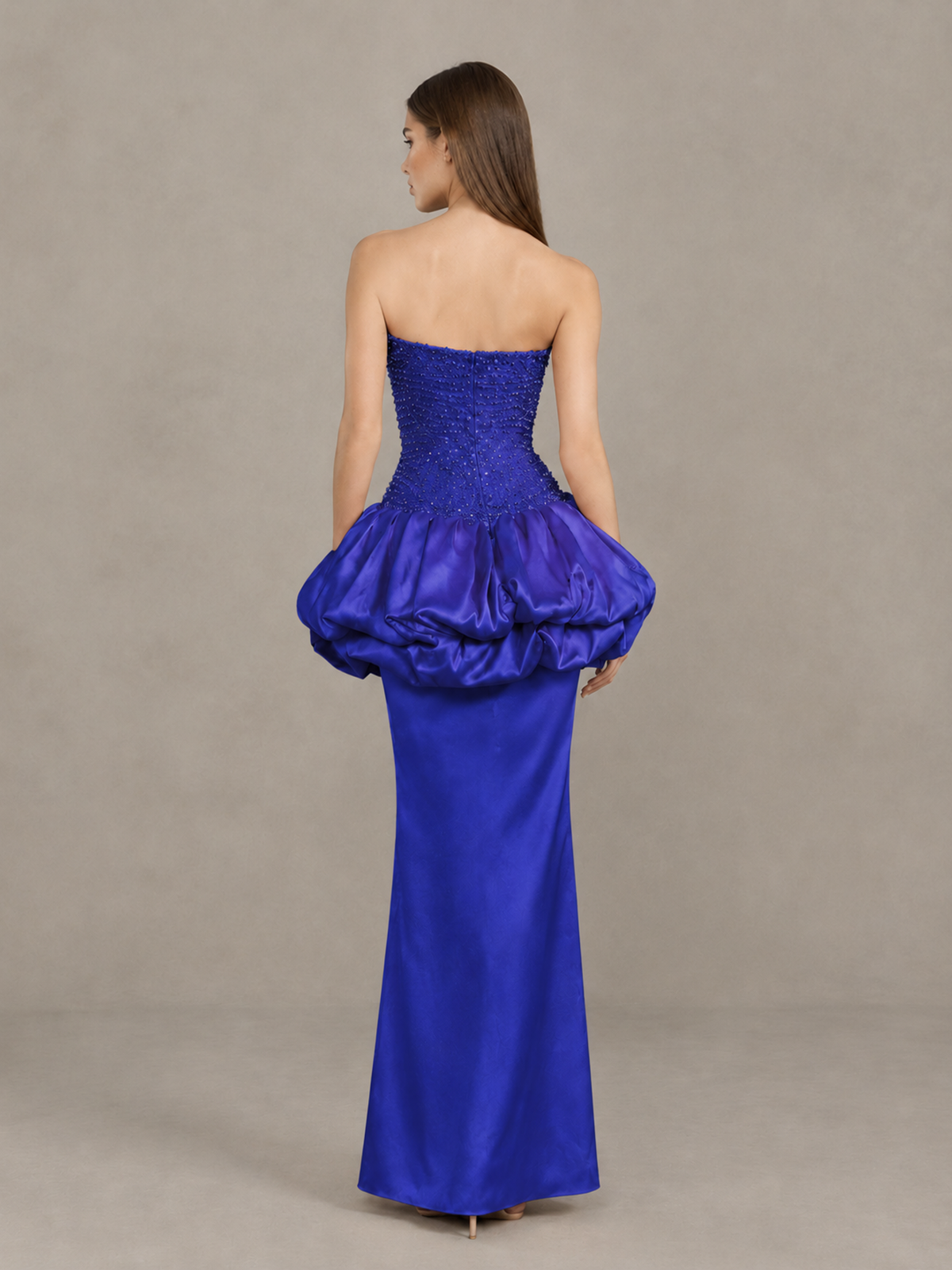 BOLODOO Royal Blue Strapless Embellished Bubble Peplum Evening Dress - Royal Blue - Royal Blue_2