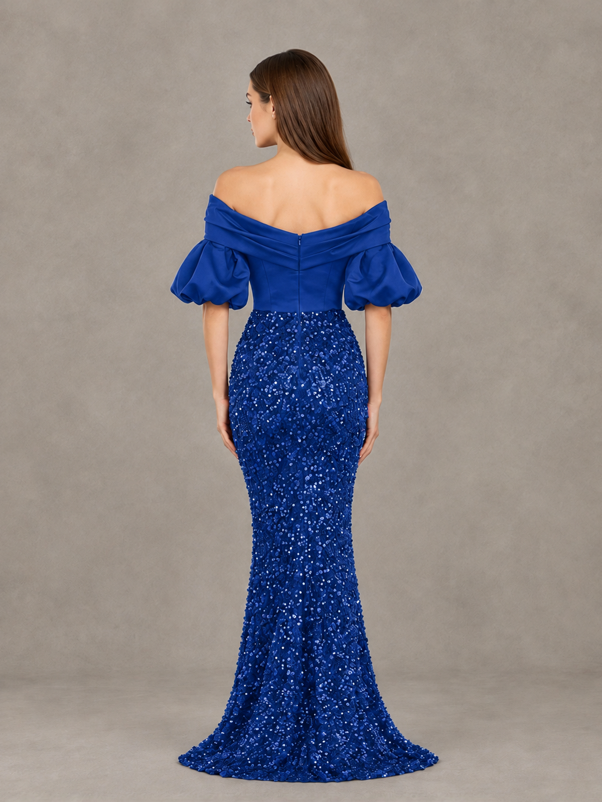 BOLODOO Royal Blue Off-Shoulder Puff Sleeve Sequin Mermaid Evening Dress - Royal Blue - Royal Blue_2
