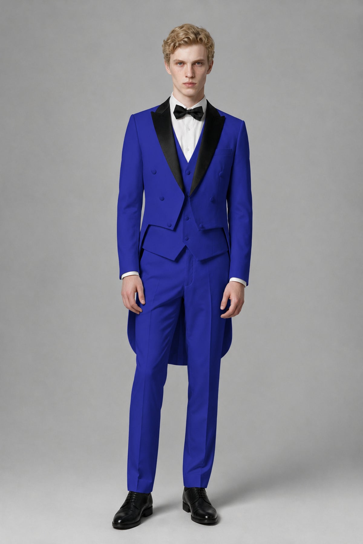 Bolodoo Men's Royal Blue 3-Piece Tailcoat Tuxedo Suit with Vest & Trousers - Royal Blue - Royal Blue_2