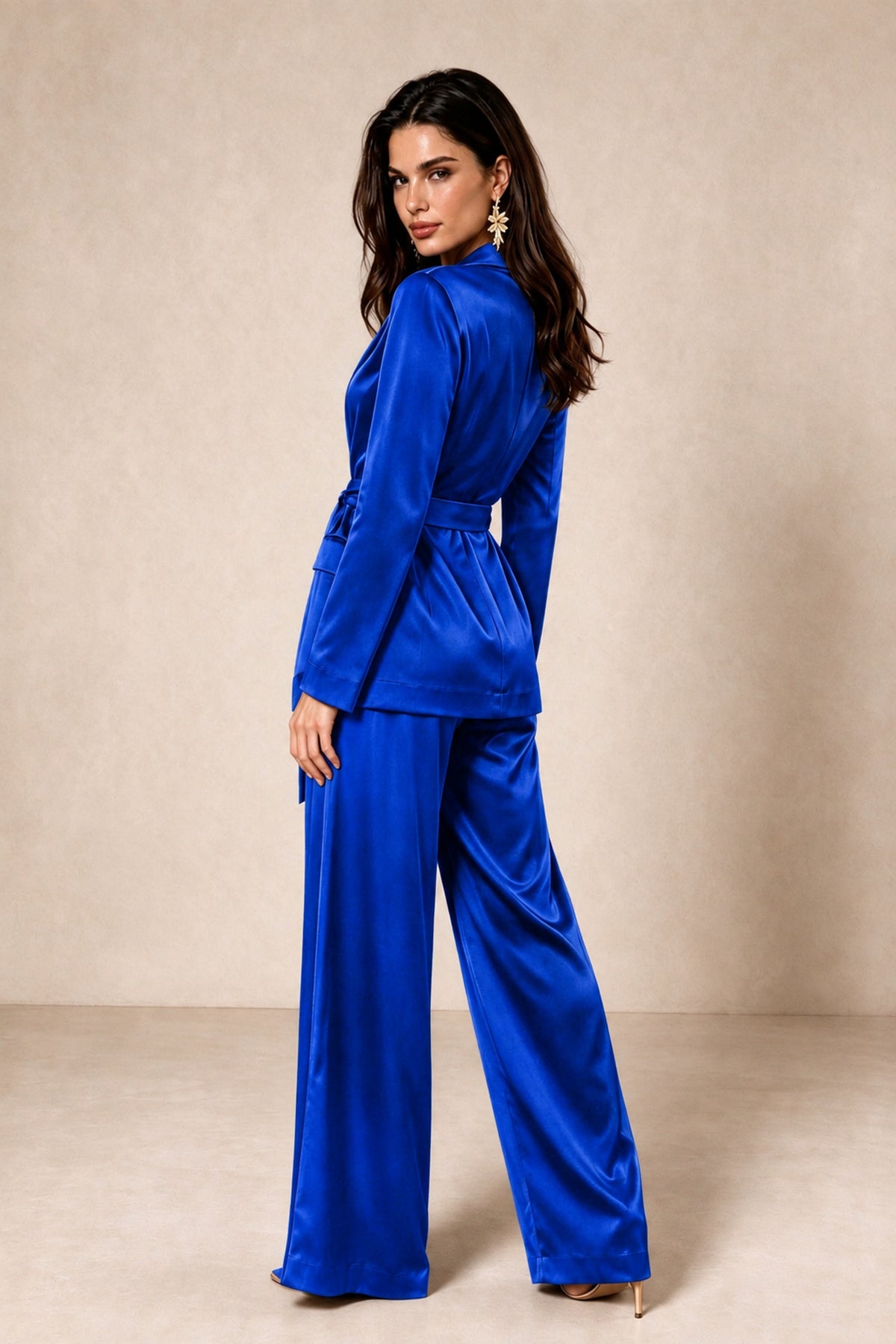 BOLODOO Royal Blue Satin Wrap Blazer Wide-Leg Pants Two-Piece Suit Set – Evening Gala Wedding Guest - Royal Blue - Royal_Blue_2