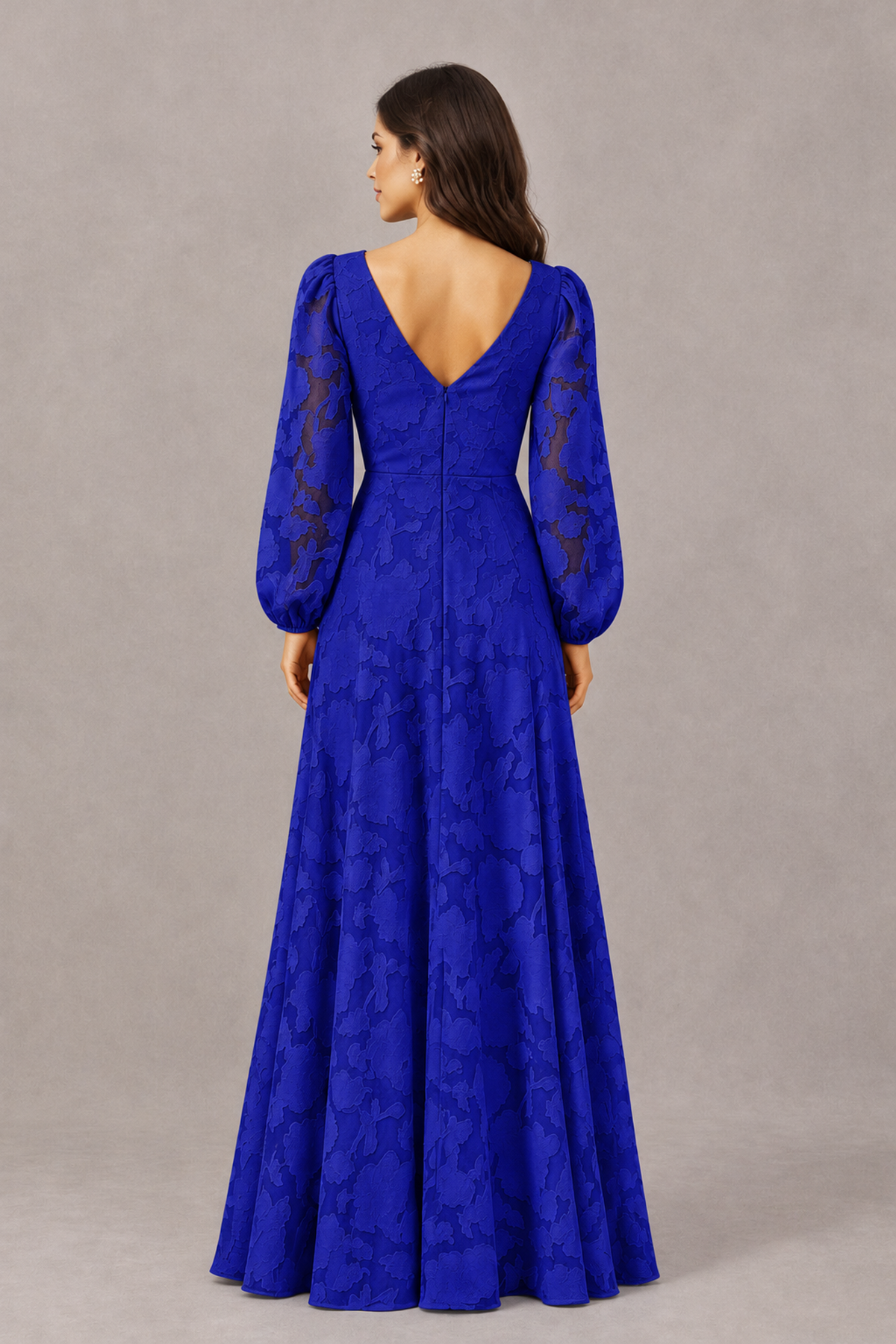 BOLODOO Royal Blue Long Sleeve V-Neck A-Line Mother of the Bride Dress - Royal Blue - Royal Blue_2