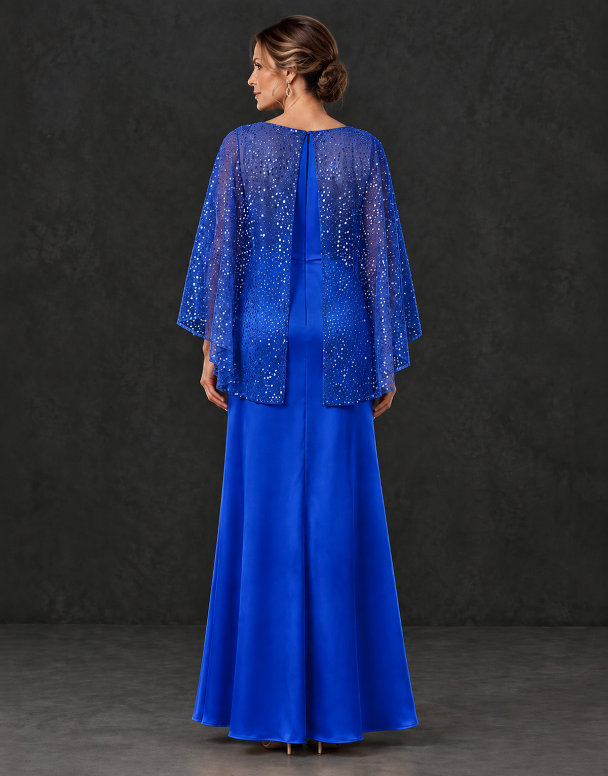 BOLODOO Royal Blue Sparkle Cape Sleeve Mother of the Bride Dress - Royal Blue - Royal_Blue_2