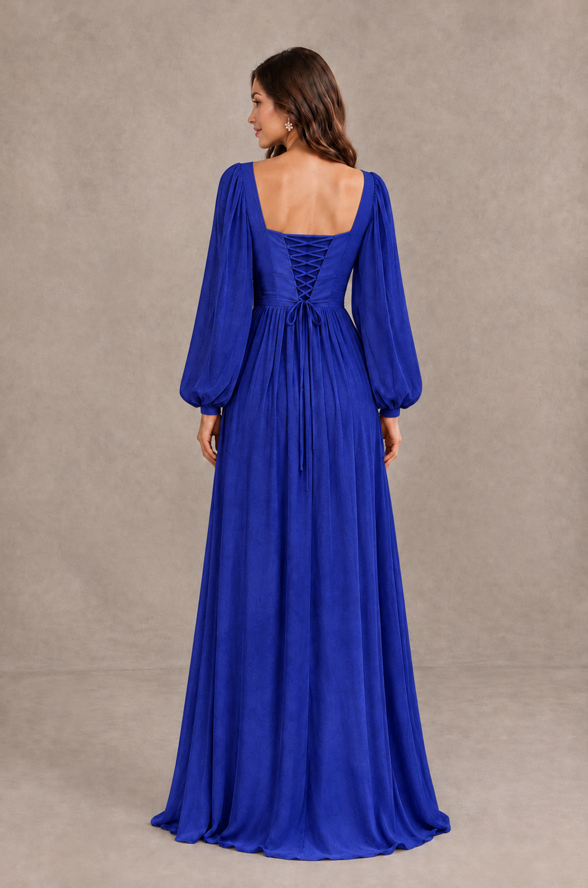 BOLODOO Royal Blue Long Sleeve V-Neck A-Line Bridesmaid Dress - Royal Blue - Royal Blue_2
