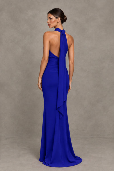 BOLODOO Royal Blue Chiffon Halter Maxi Formal Wedding Guest Dress - Royal Blue - Royal Blue_2