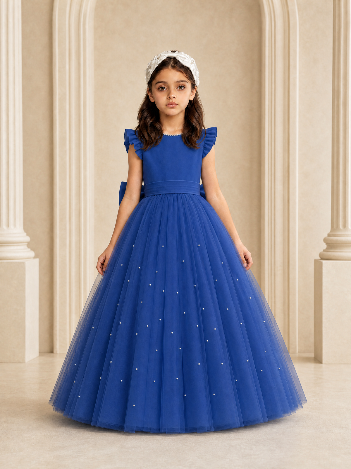 BOLODOO Royal Blue Tulle Flower Girl Dress with Ruffle Sleeves & Bow Back - Royal Blue - Royal_Blue_2