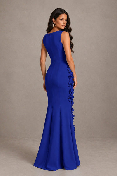BOLODOO Royal Blue Bateau Neck Sleeveless Asymmetric Peplum 3D Petal Appliqué Mermaid Gown BD0421 - Royal Blue - Royal Blue_2