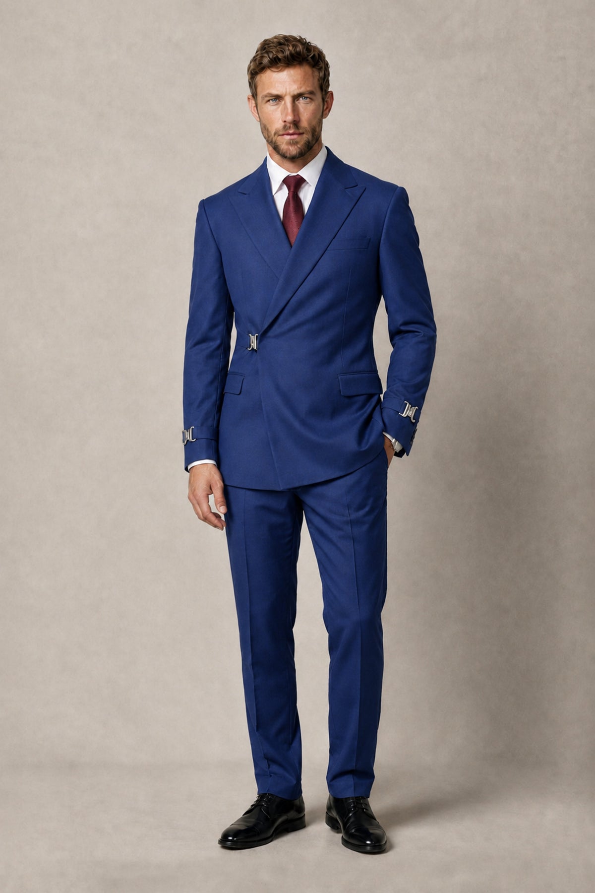 BOLODOO Men's Royal Blue Double-Breasted 2-Piece Suit Set – Blazer & Tailored Trousers - Royal Blue