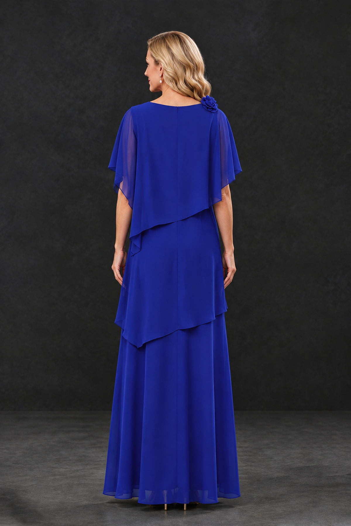 BOLODOO Royal Blue Tiered Flutter Sleeve Mother of the Bride Maxi Dress - Royal Blue - Royal Blue_2