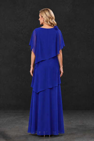 BOLODOO Royal Blue Tiered Flutter Sleeve Mother of the Bride Maxi Dress - Royal Blue - Royal Blue_2
