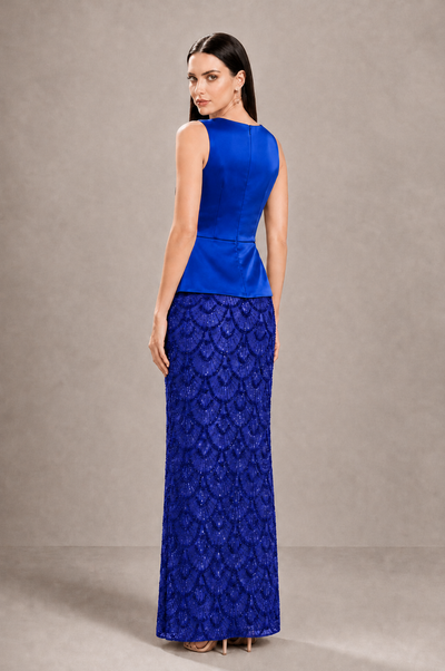 BOLODOO Royal Blue Sleeveless Satin & Lace Peplum Evening Dress - Royal Blue - Royal_Blue_2