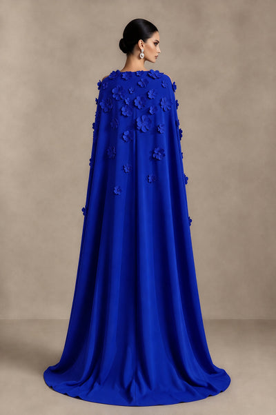 BOLODOO Royal Blue 3D Floral Applique Cape Formal Dress - Royal Blue - Royal Blue_2