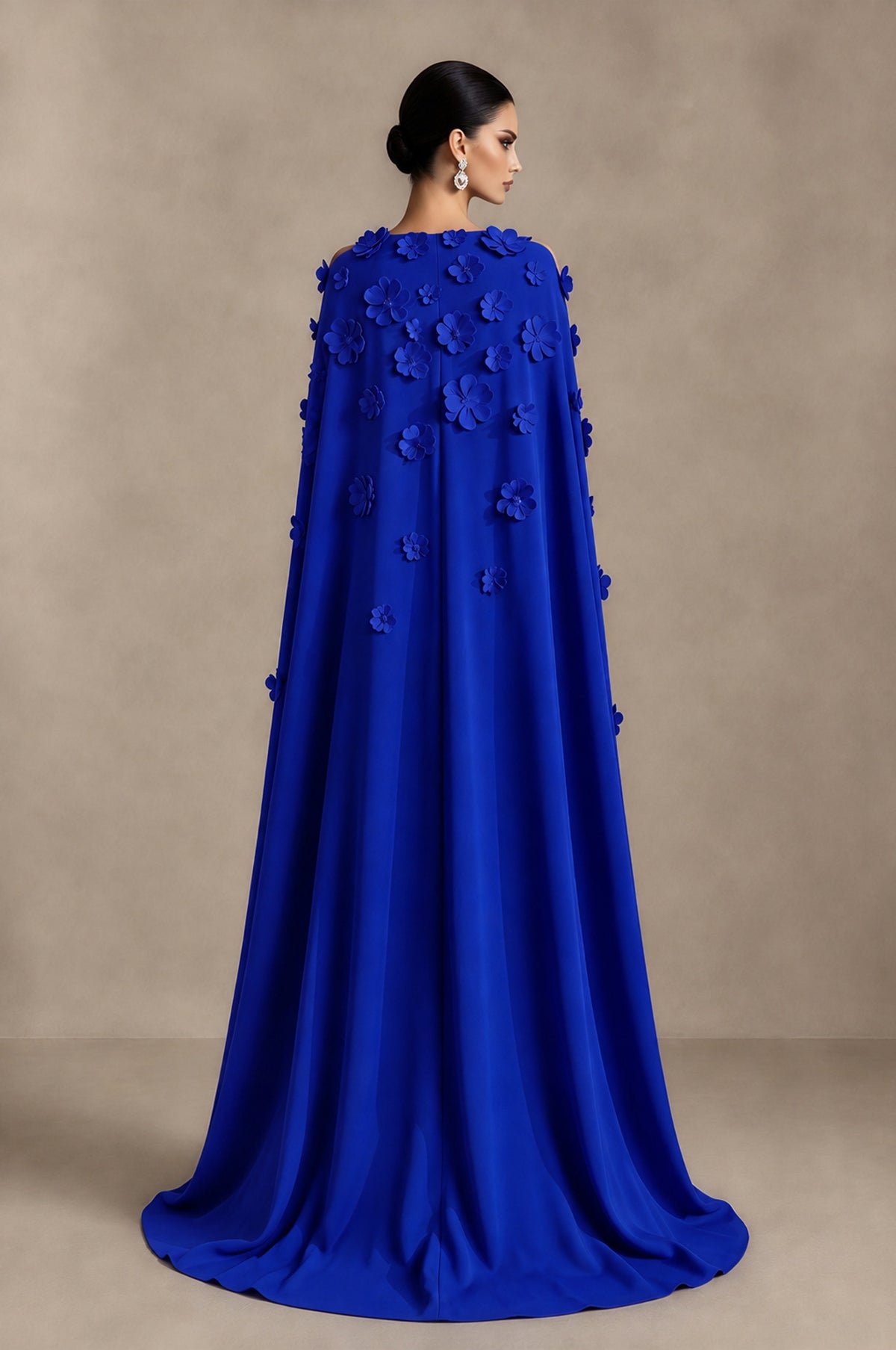 BOLODOO Royal Blue 3D Floral Applique Cape Formal Dress - Royal Blue - Royal Blue_2