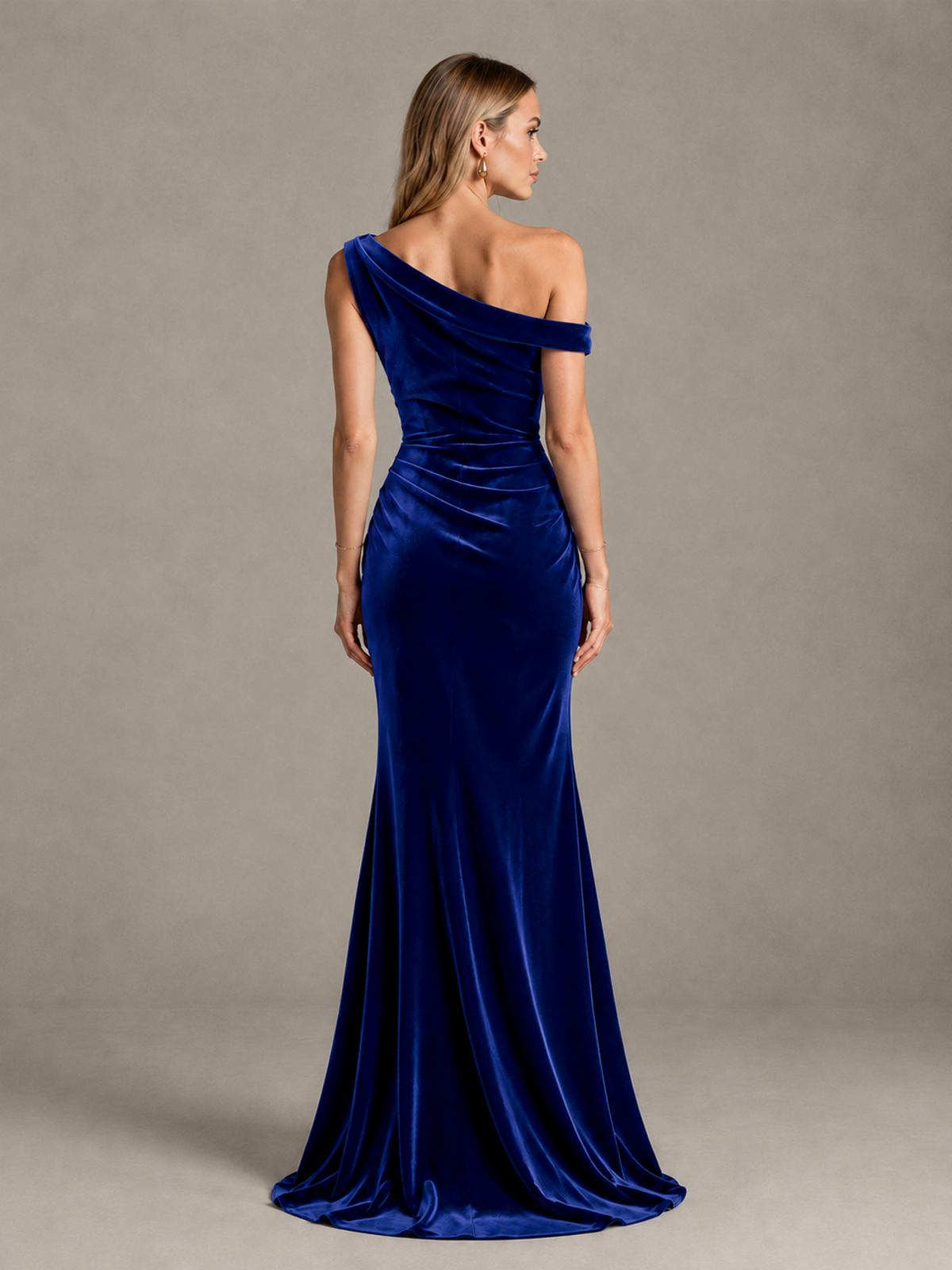 BOLODOO Royal Blue One-Shoulder Velvet Mermaid Evening Gown - Royal Blue - Royal Blue_2