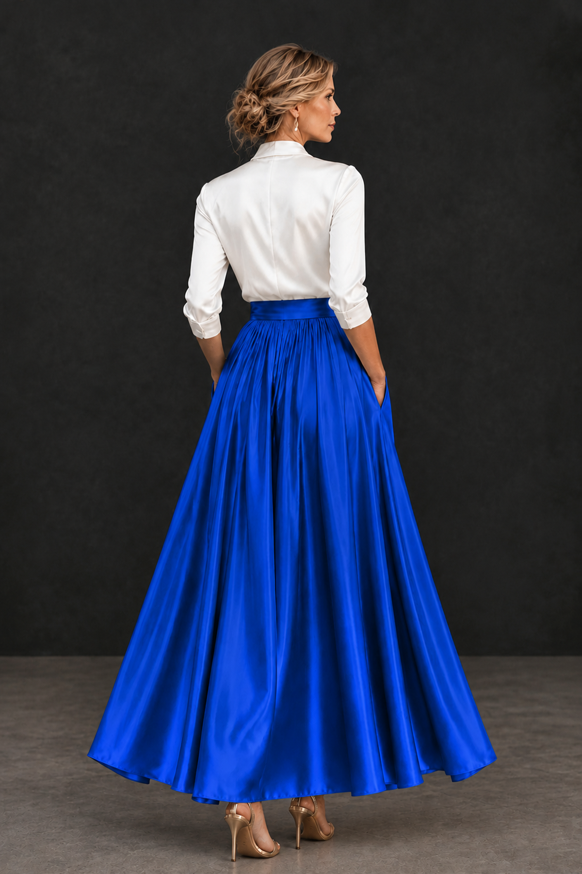 BOLODOO Royal Blue and White V-Neck A-Line Mother of the Bride Dress - Royal Blue - Royal Blue_2
