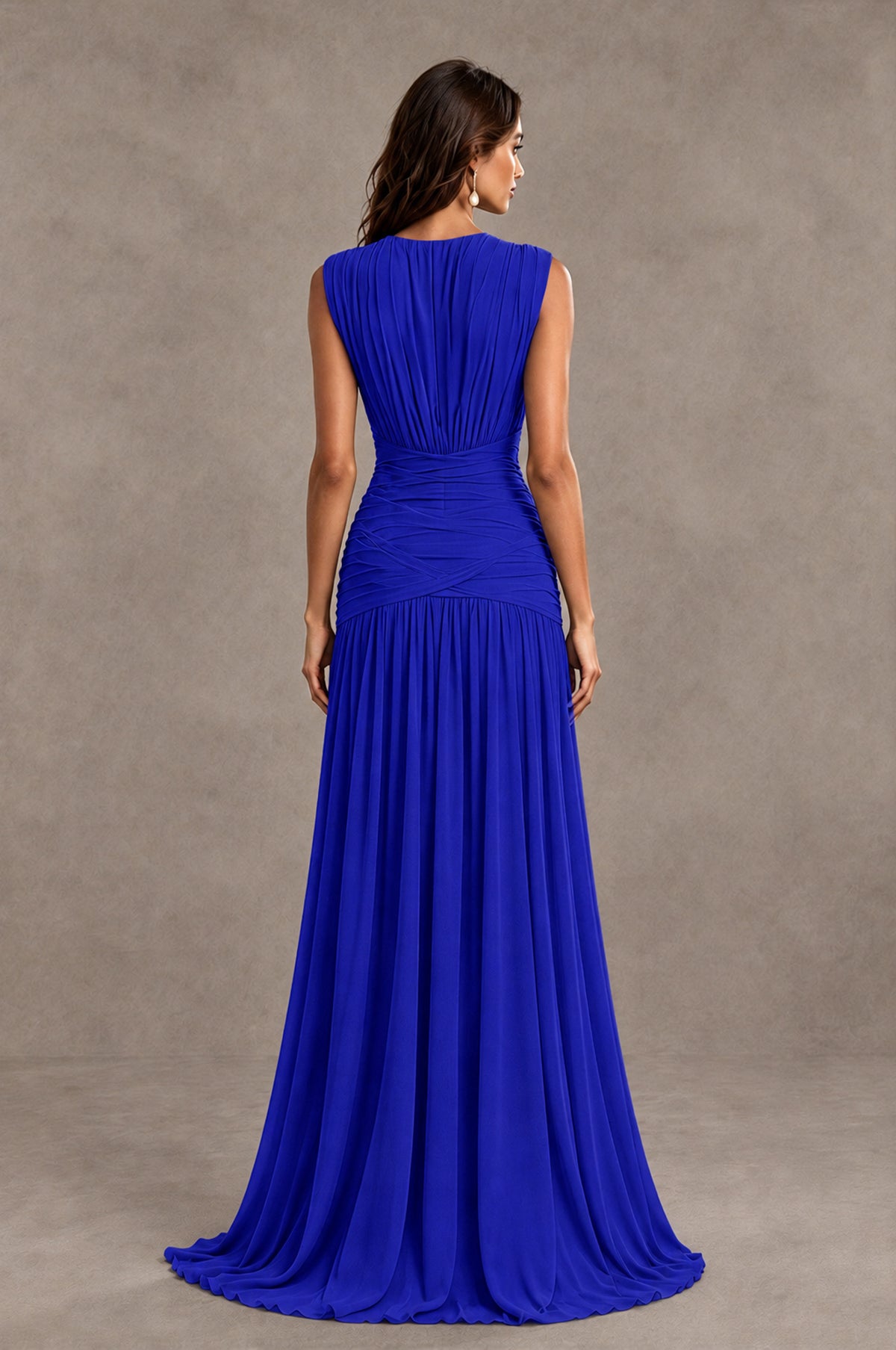 BOLODOO Royal Blue V-Neck Ruched Wedding Guest Dress - Royal Blue - Royal Blue_2