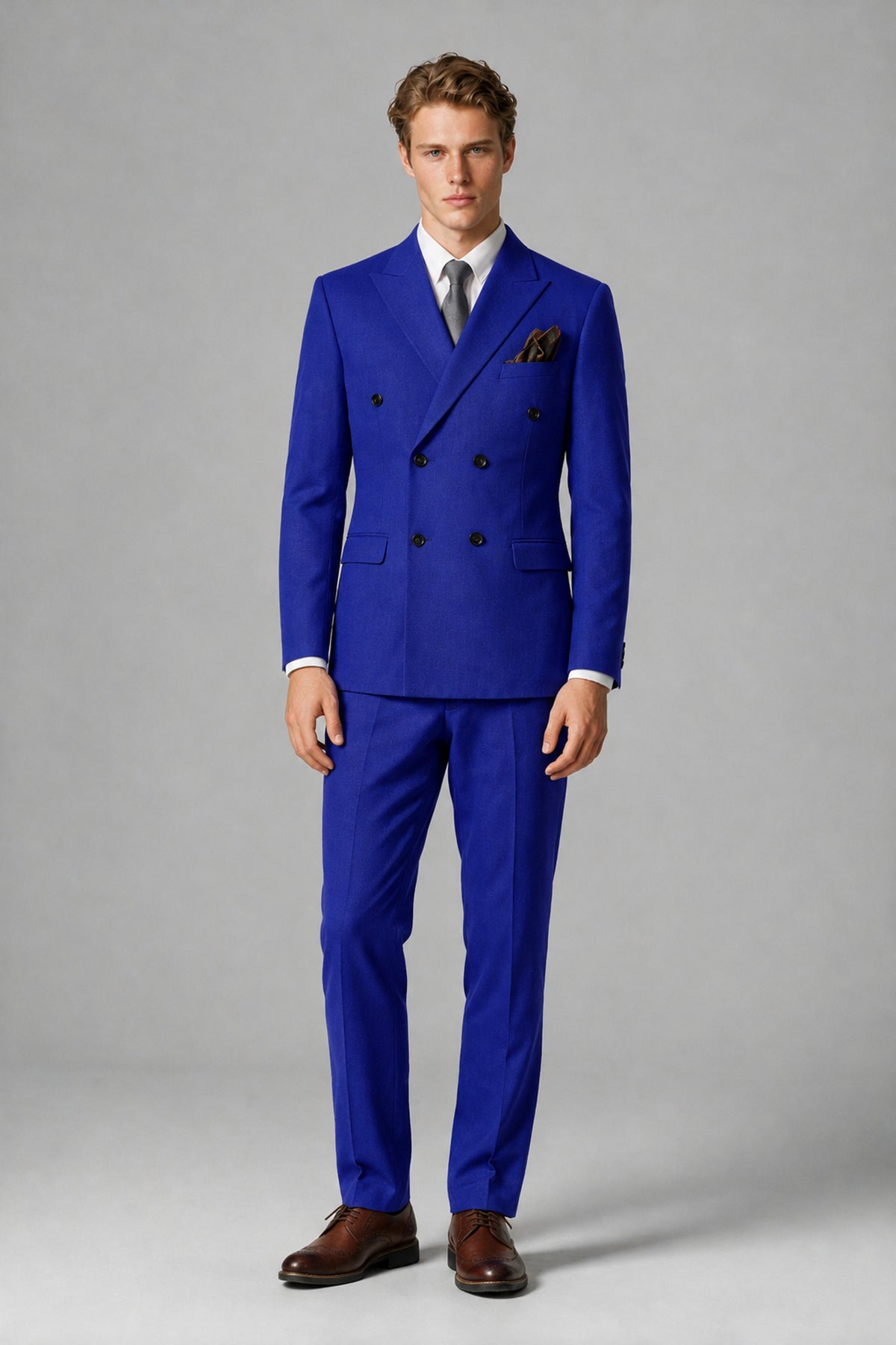 Bolodoo Men's Royal Blue Double-Breasted Two-Piece Suit with Peak Lapels - Royal Blue - Royal Blue_2