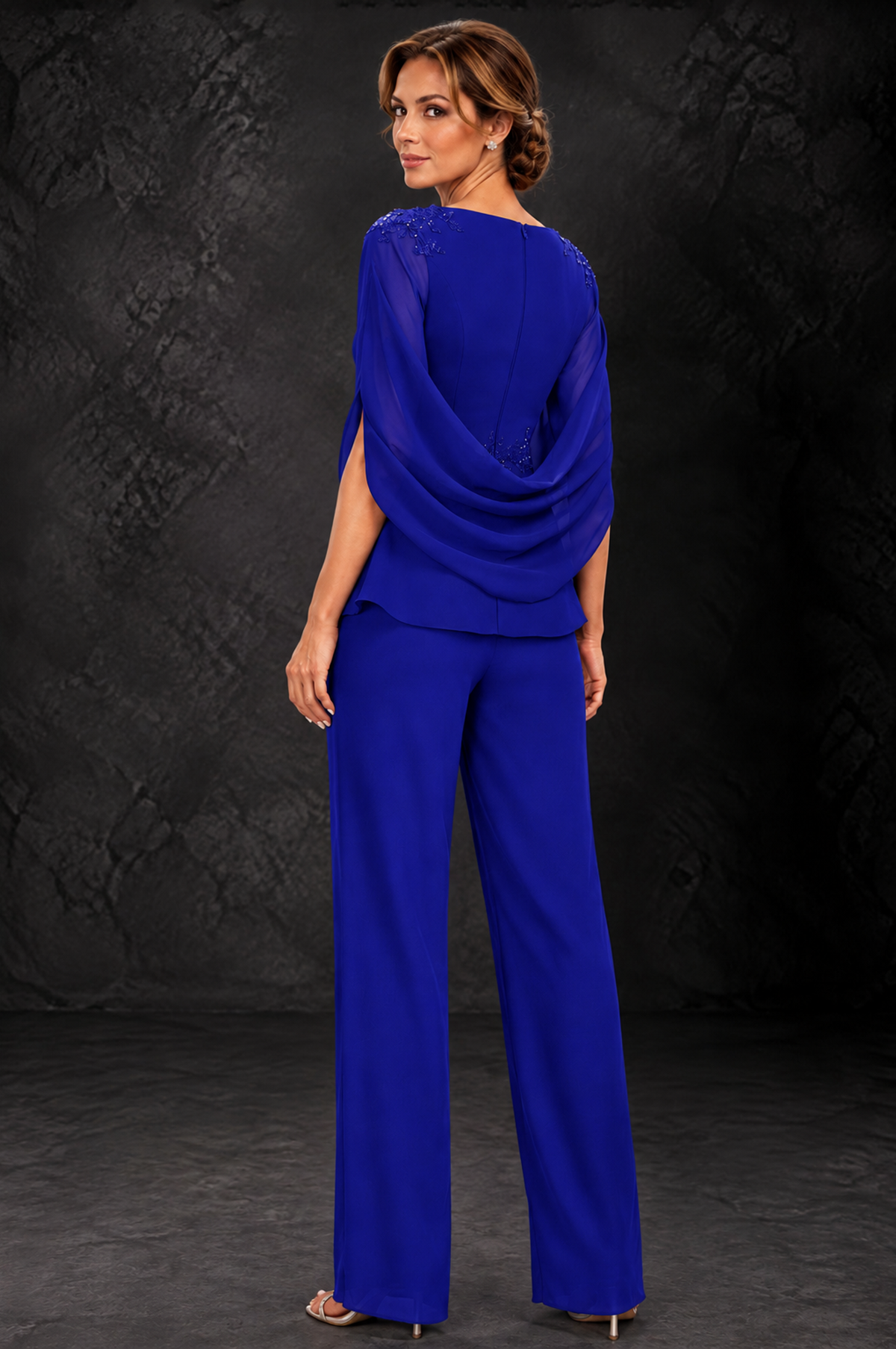 BOLODOO Royal Blue Embellished Cape Sleeve Mother of the Bride Pantsuit - Royal Blue - Royal_Blue_2