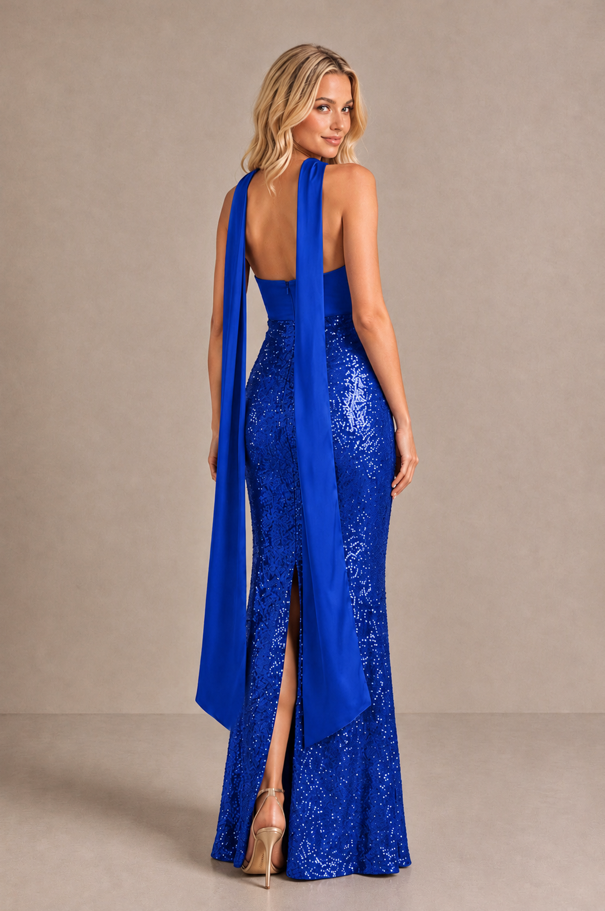 BOLODOO Royal Blue Strapless Sweetheart Evening Dress with Scarf - Royal Blue - Royal_Blue_2