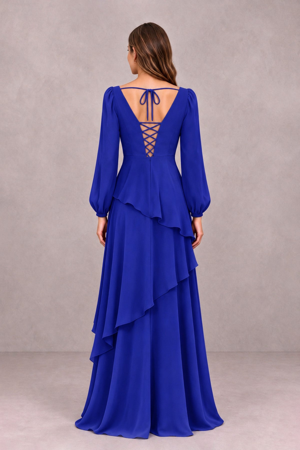BOLODOO Royal Blue Long Sleeve Ruffle Bridesmaid Dresses - Royal Blue - Royal Blue_2