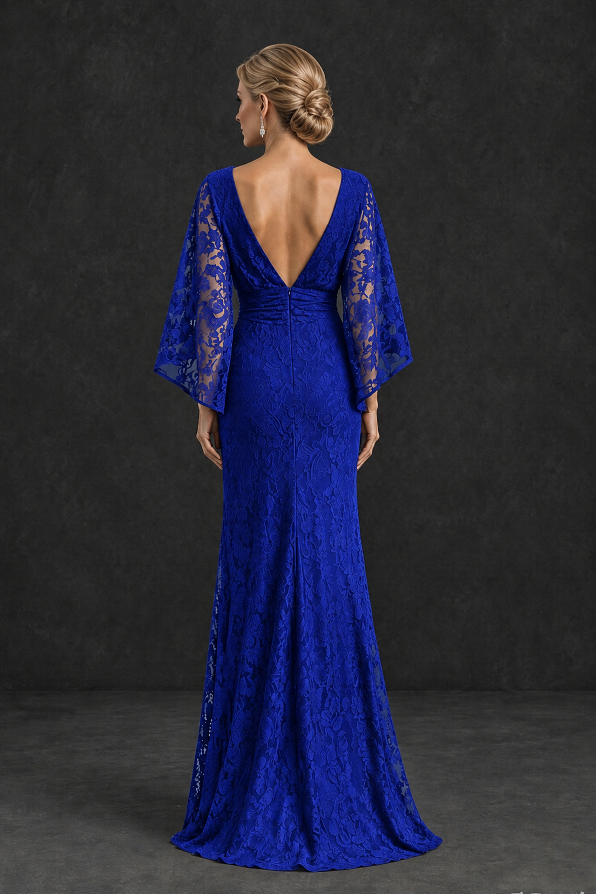 BOLODOO Royal Blue Lace Flutter Sleeve Mother of the Bride Dress - Royal Blue - Royal Blue_2