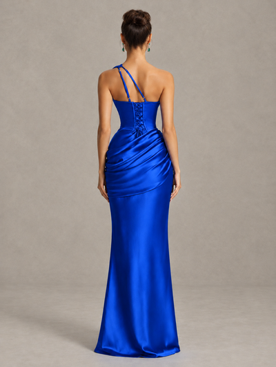 BOLODOO Royal Blue One-Shoulder Cutout Satin Mermaid Prom Dress - Royal Blue - Royal Blue_2