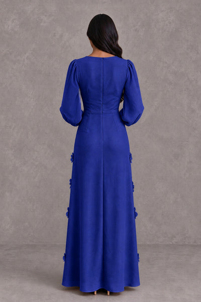 BOLODOO Royal Blue Long Sleeve Floral Applique A-Line Evening Dress - Royal Blue - Royal Blue_2