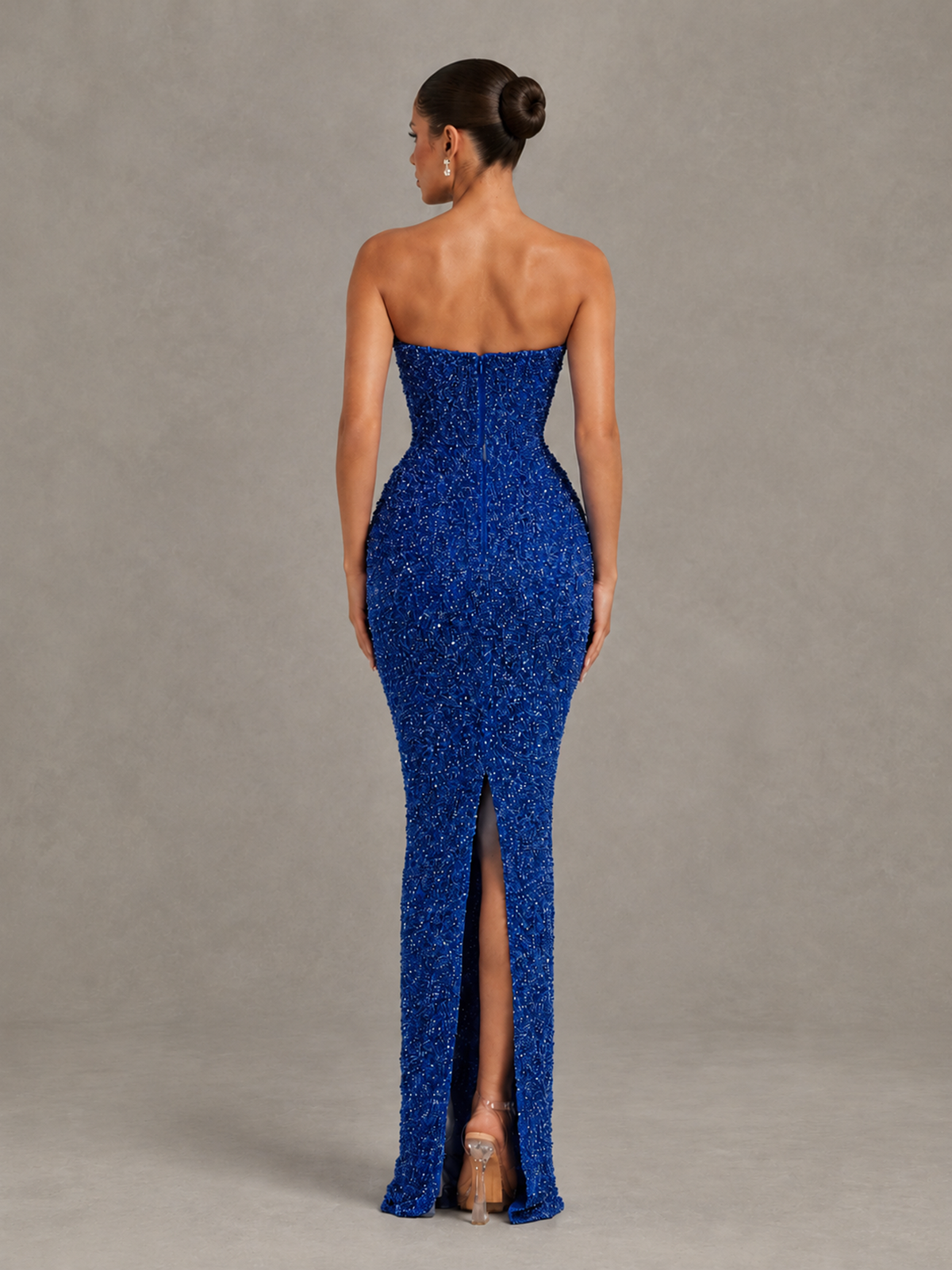 BOLODOO Royal Blue Strapless Sequin Evening Gown with Floral Neckline - Royal Blue - Royal Blue_2