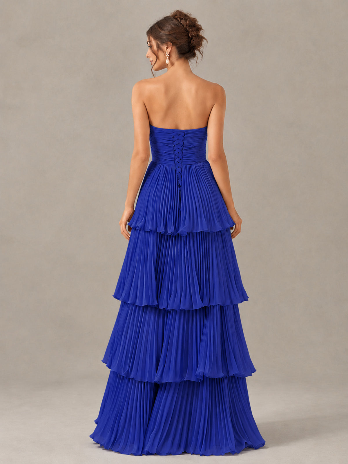BOLODOO Royal Blue Strapless Tiered Pleated Bridesmaid Dress - Royal Blue - Royal Blue_2