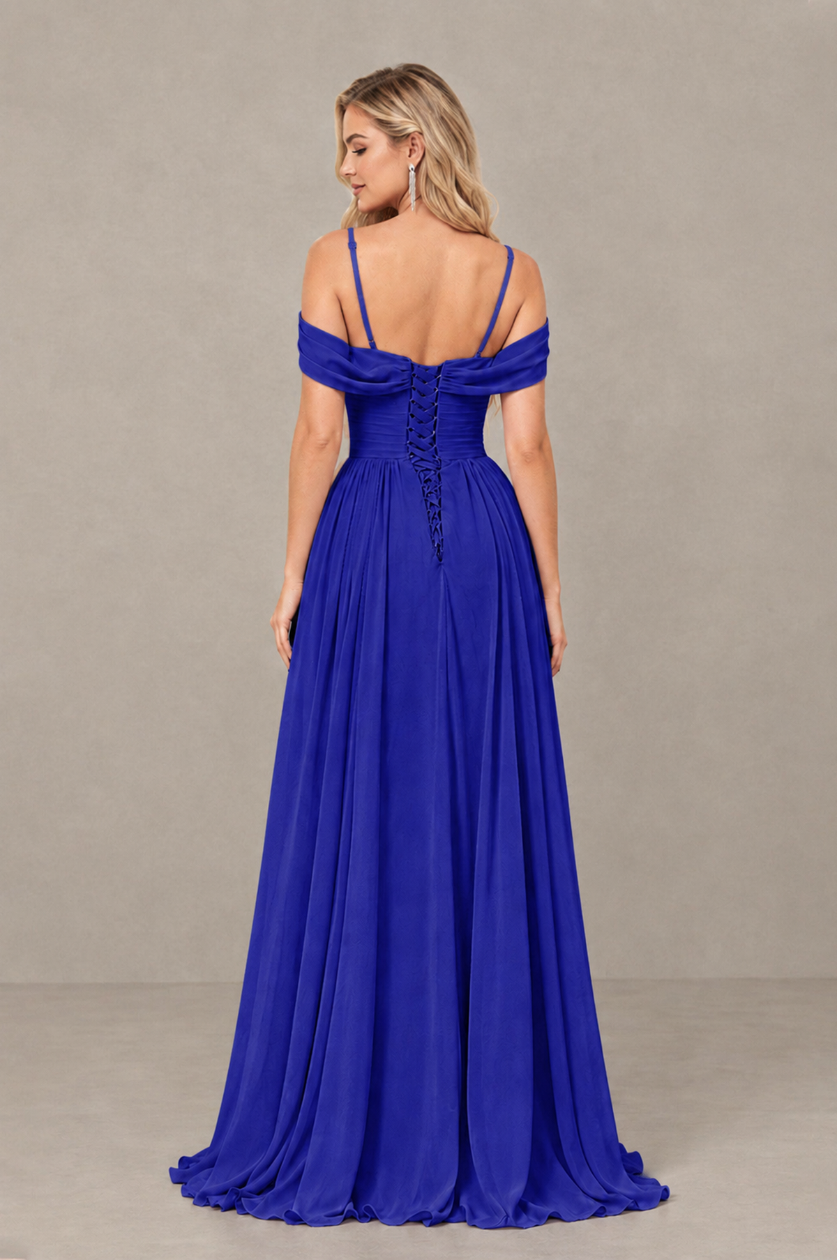 BOLODOO Royal Blue Off-Shoulder Bridesmaid Dress with Slit - Royal Blue