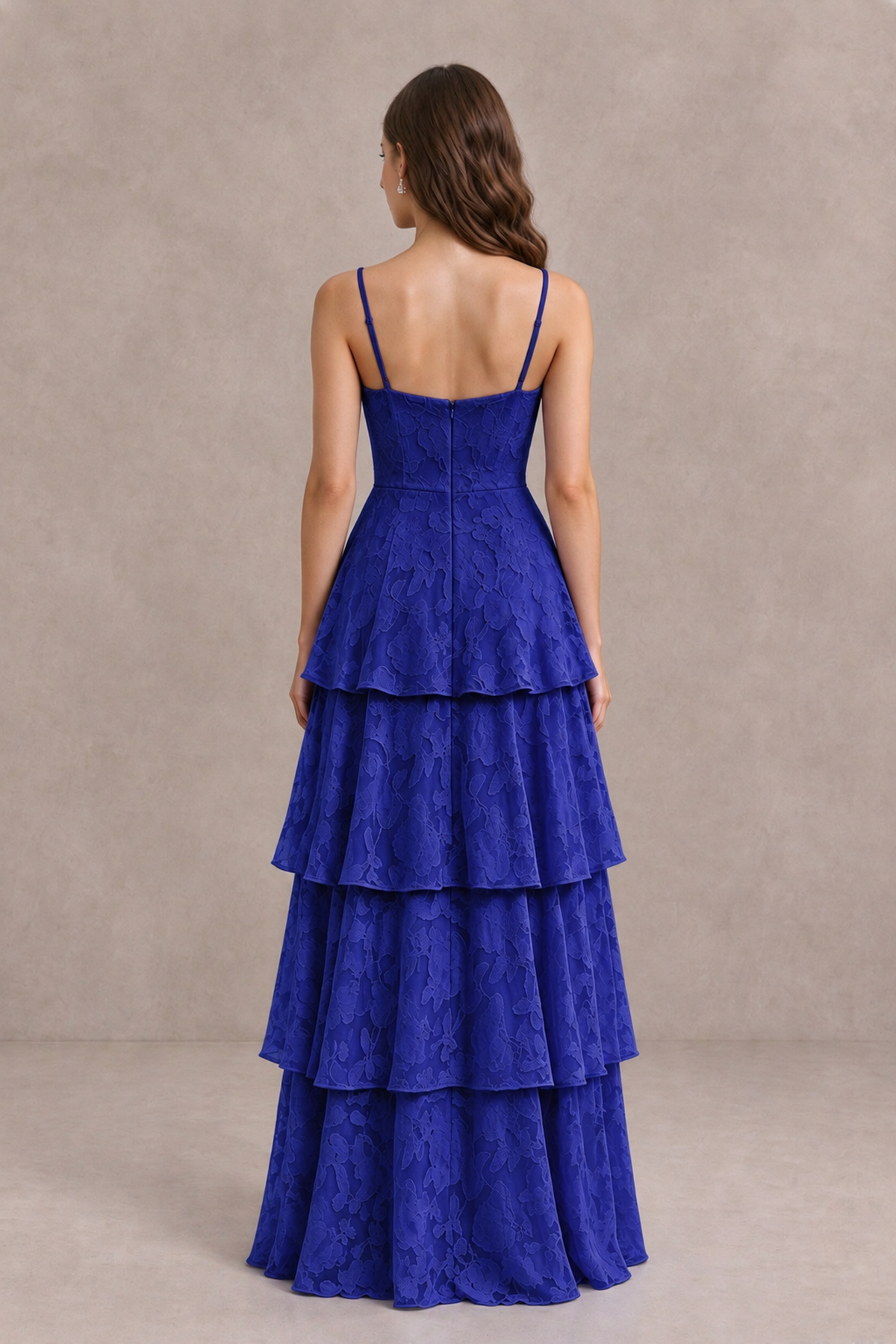 BOLODOO Royal Blue Tiered Floral-Textured Spaghetti Strap Maxi Dress - Royal Blue - Royal Blue_2
