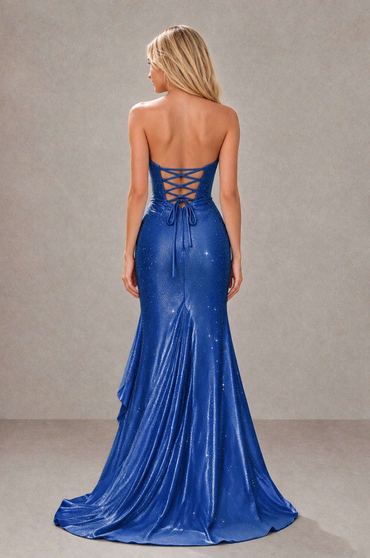 BOLODOO Royal Blue Strapless Corset Mermaid Prom Dress with Ruffle Slit - Royal Blue - Royal Blue_2